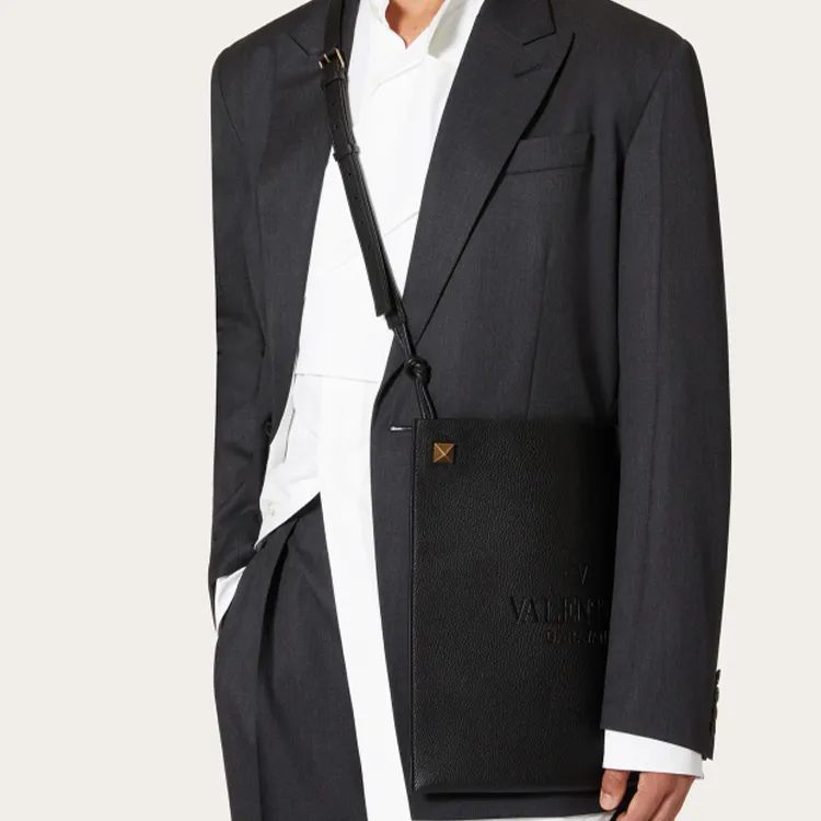 Valentino Calfskin Shoulder Bag Crossbody Bag Regular Men's Black-4