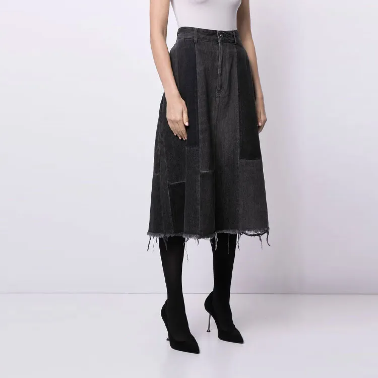 Balenciaga FW21 Denim Long Skirts Women's Black-3