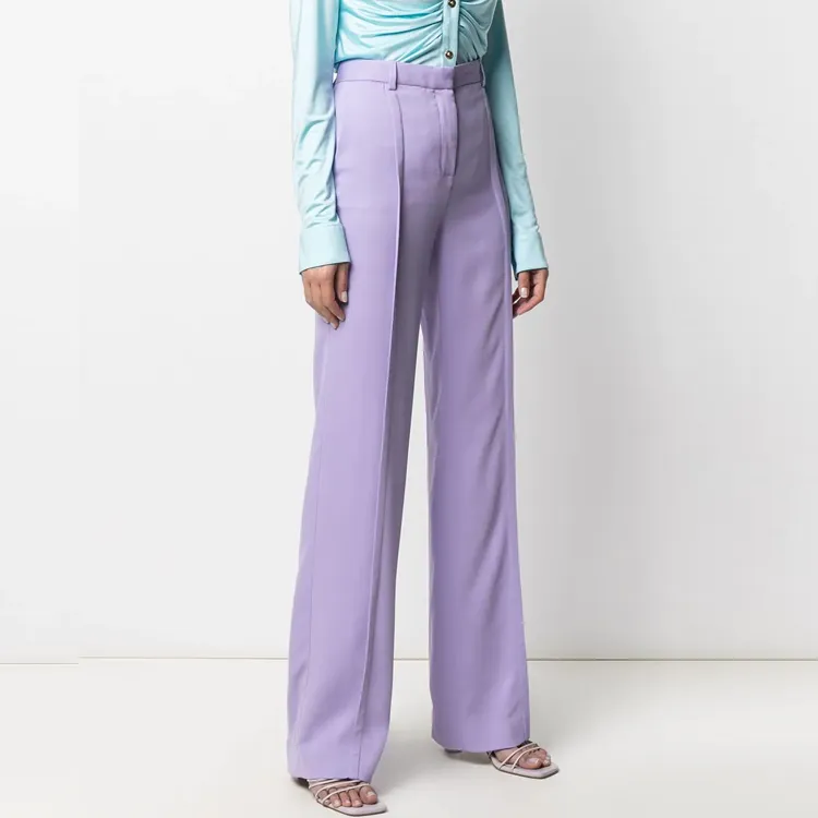 VERSACE Pleated Wide Leg Pants Purple-2