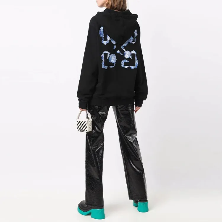 OFF WHITE Women's Embroidered Floral Arrow Reg Hoodie Black-2