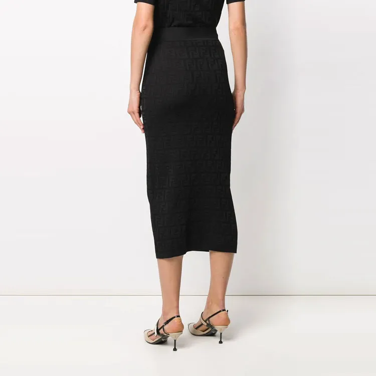 FENDI FW21 Knit Long Skirts Women's Black-2