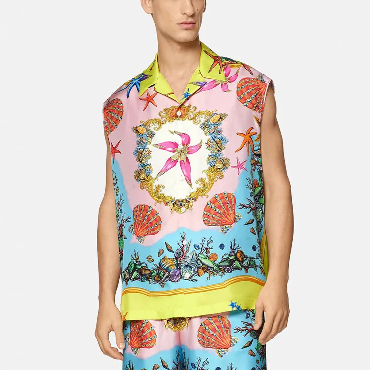 VERSACE Trésor De La Mer Print Sleeveless Silk Shirt-1