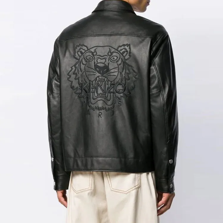KENZO Leather Jackets Coats Men's Black-3