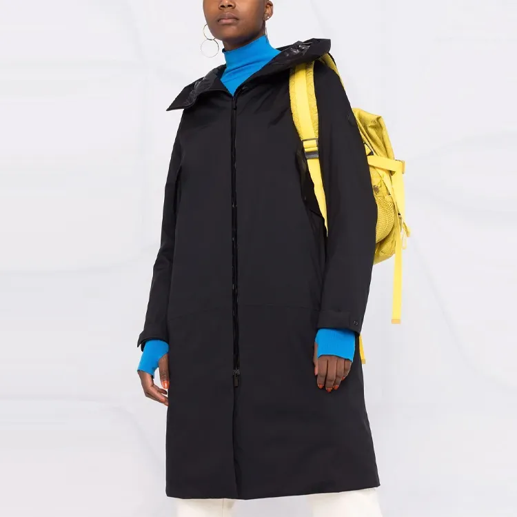 Moncler FW21 Solid Color Hooded Mid-Length Down Jacket Women's Black-4