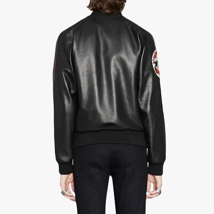 GUCCI Leather Bomber Jacket With Patch-3