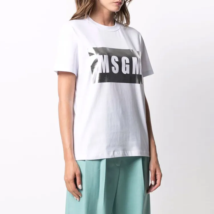 MSGM Logo print Glitter T shirt-3