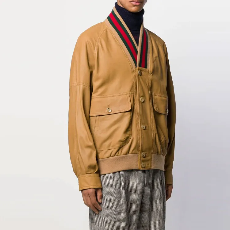 GUCCI Leather Jackets Men Khaki-2