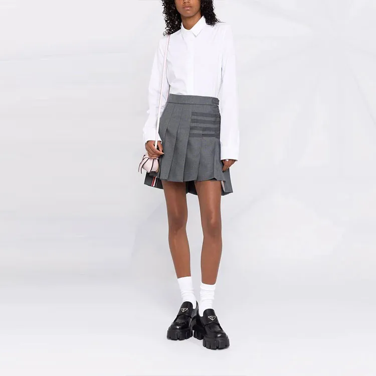 THOM BROWNE 4 Bar Striped Pleated Mini Skirt-1