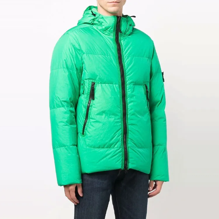 STONE ISLAND FW21 Solid Color Hooded Loose Fit Down Jacket Men's Green-3