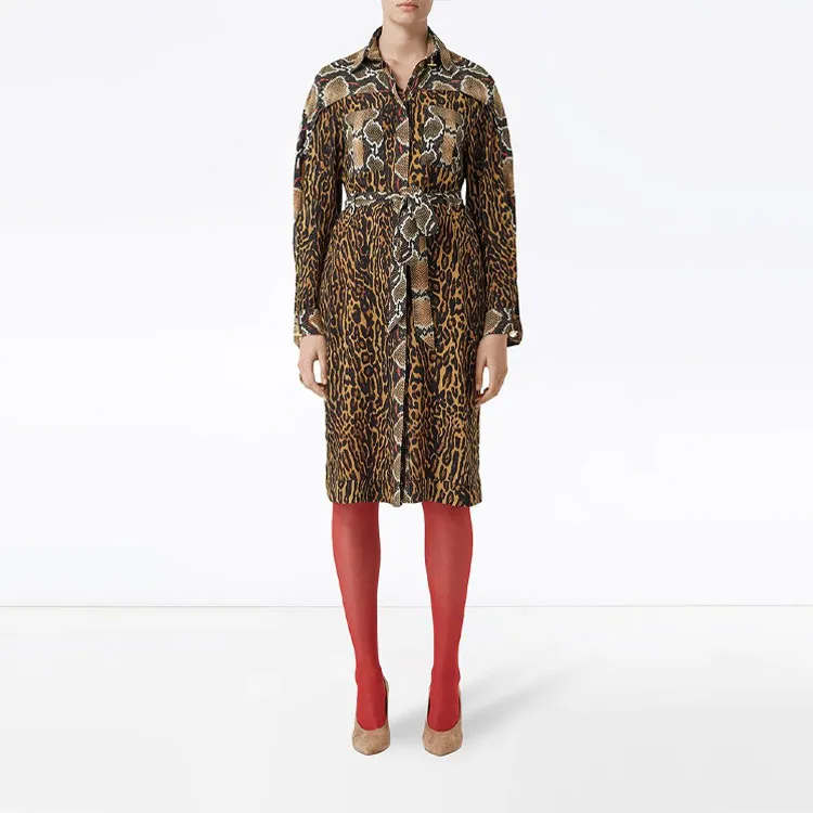 Burberry Silk Animal Print Shirt Dress 'Dark Mustard'-2