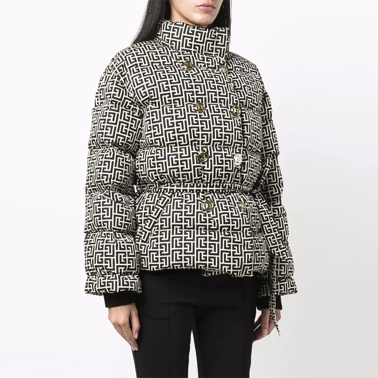 BALMAIN High Neck Belted Monogram Down Jacket 'Black'-2