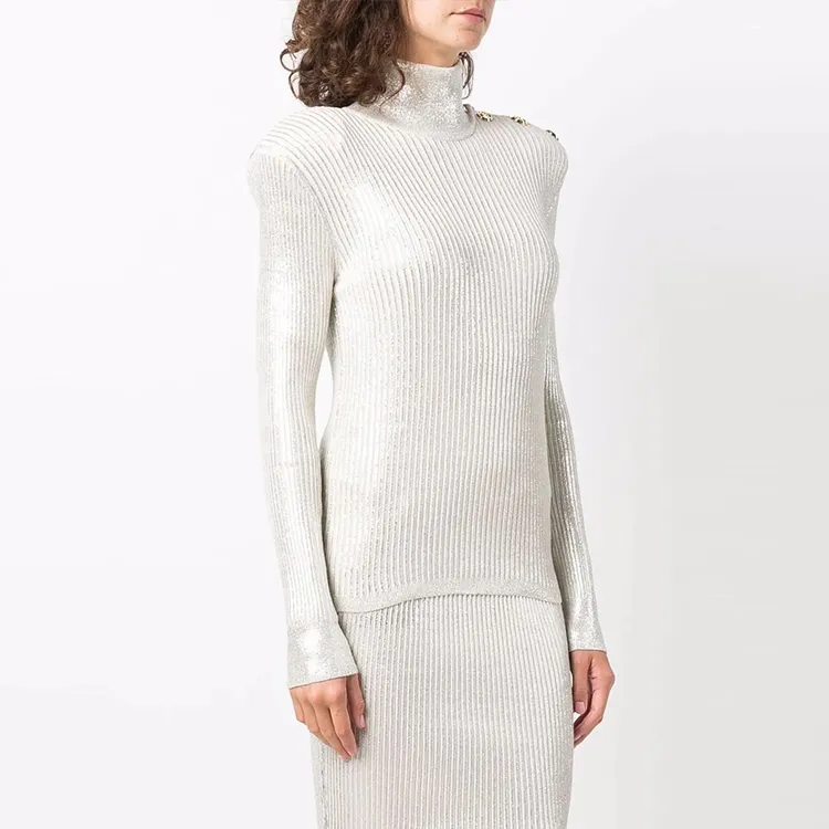 BALMAIN FW21 Slim Fit Sweater Women's Silver-3