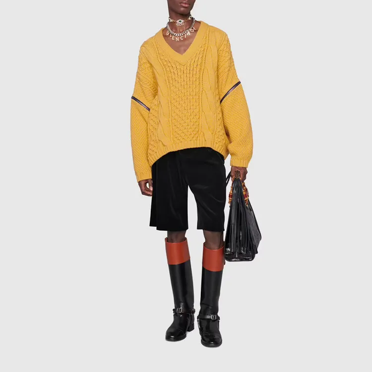 GUCCI V neck Cable knit Wool Jumper-2