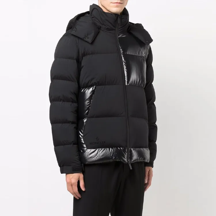 Moncler FW21 Letter Solid Color Detachable Hood Down Jacket Men's Black-4