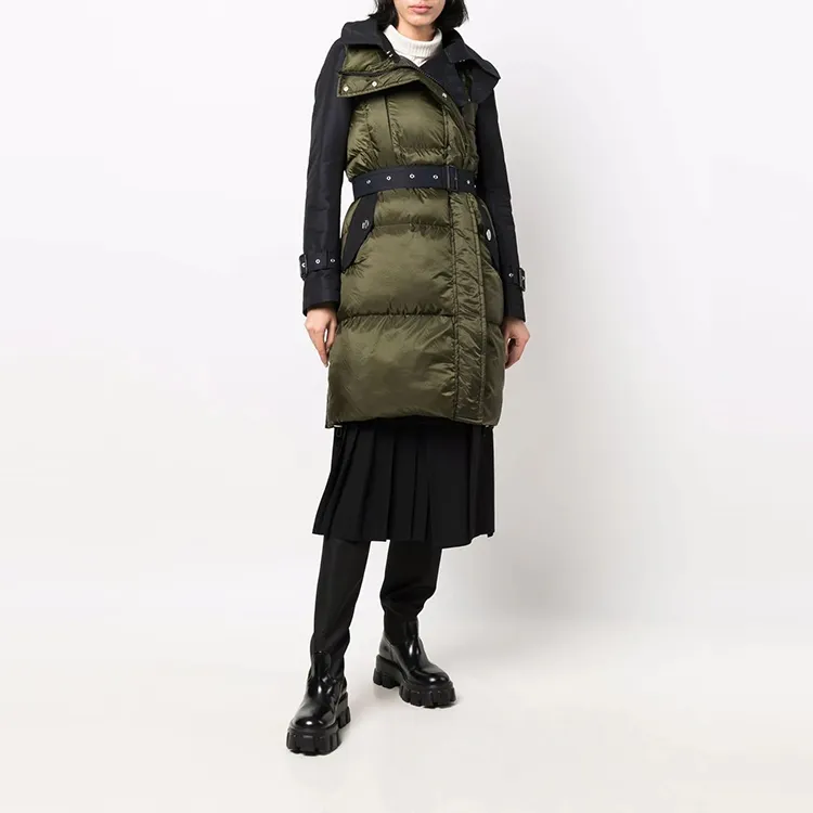 Sacai FW21 Colorblock Lapel Loose Fit Mid-Length Puffer Jacket Women's Green-2