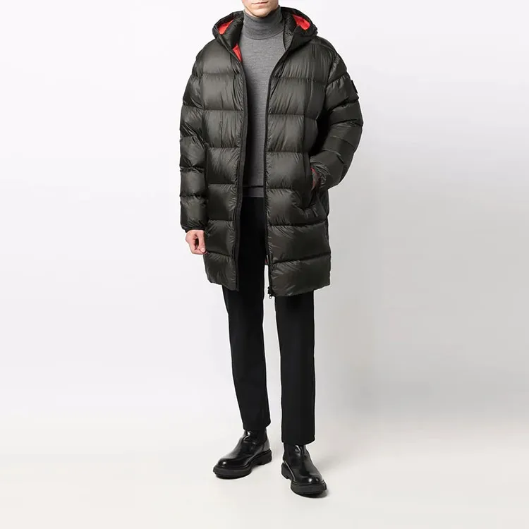 Moose Knuckles Solid Color Hooded Mid-Length Down Jacket Men's Black-1