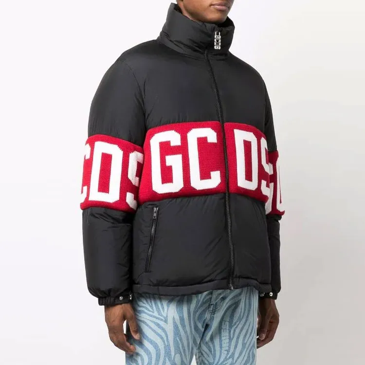 GCDS FW21 Letter Colorblock Lapel Down Jacket Men's Black-2