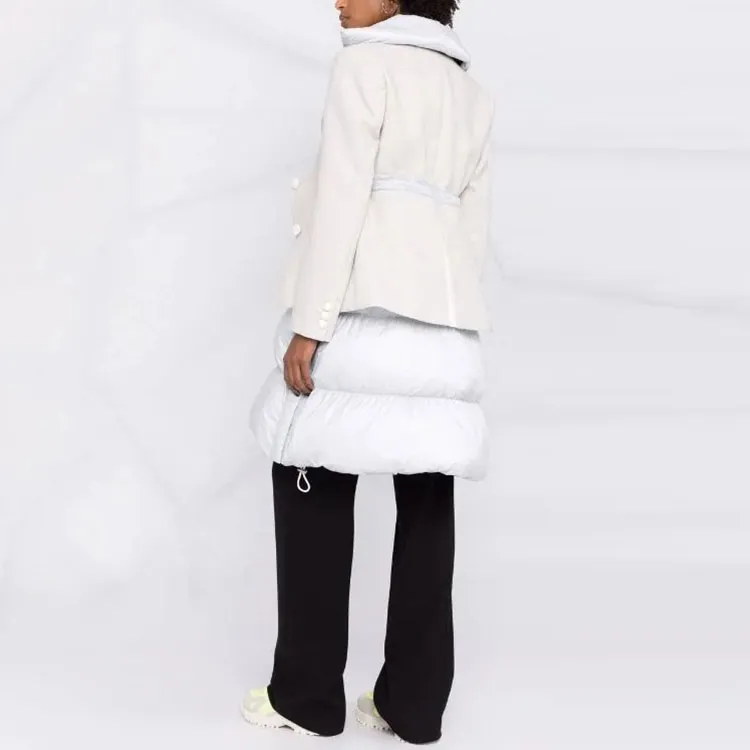 Sacai FW21 Solid Color Lapel Mid-Length Puffer Jacket Women's White-2