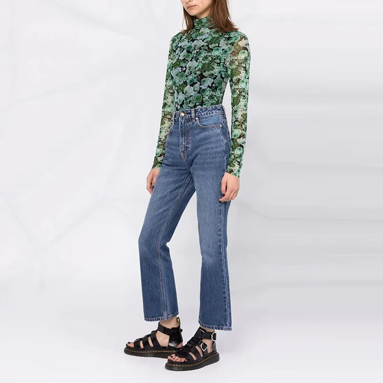 GANNI Printed Mesh Long Sleeve 'Kelly Green'-3