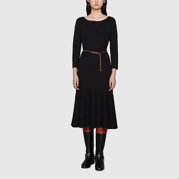 GUCCI Chain Link Belt Midi Dress Black-4