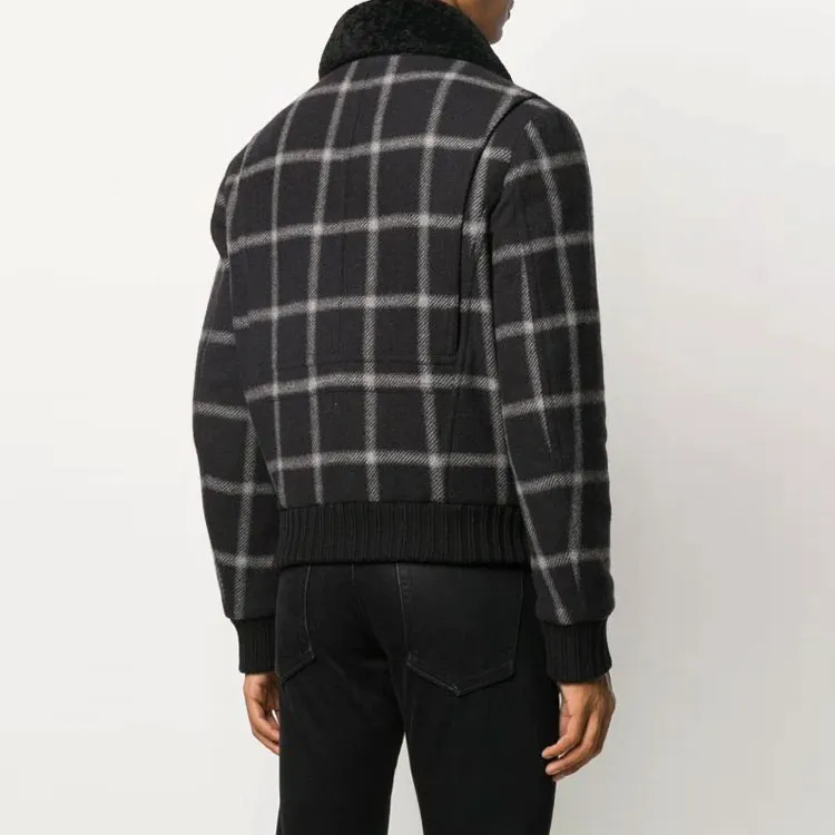 SAINT LAURENT Checked Zip Up Bomber Jacket-3