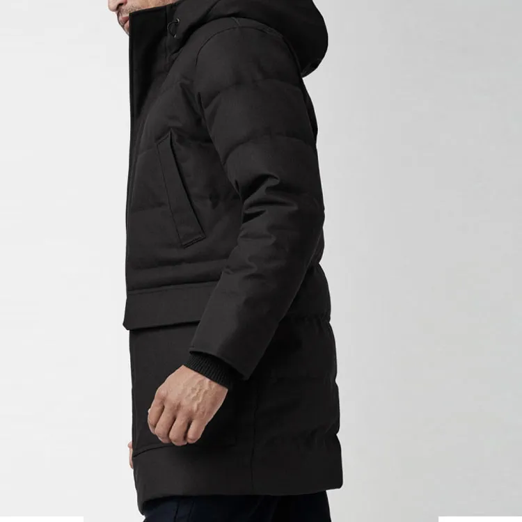 Canada Goose Nikko Series FW21 Solid Color Hooded Mid Length Down Jacket Men's Black-4