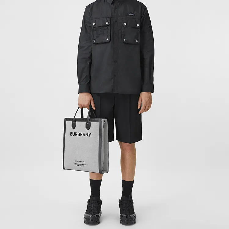 Burberry Canvas Tote Bag Shopping Bag Canvas Bag Sheet Music Bag Handbag Men's Carbon Gray Black-4