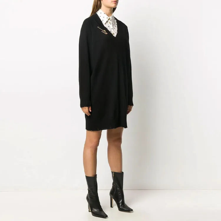 VERSACE Safety Pin Knitted Dress 'Black'-3