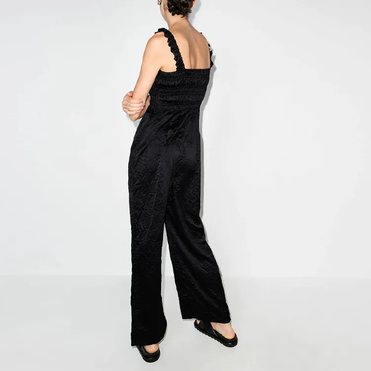 GANNI Crickled Satin Jumpsuit 'Black'-2