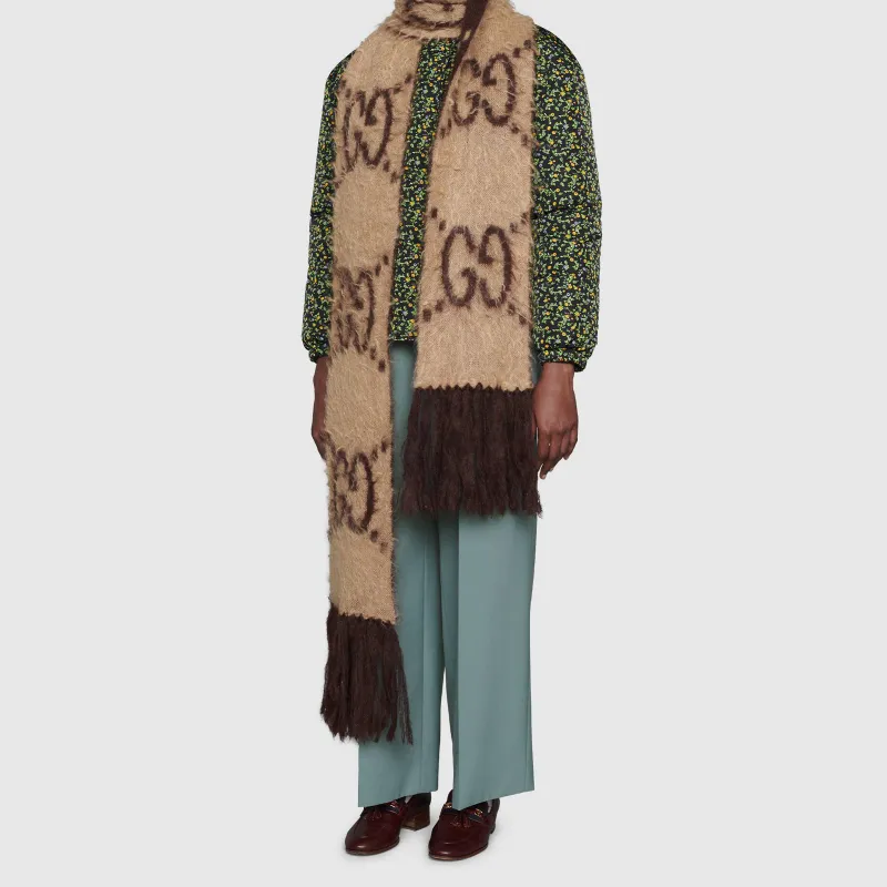 GUCCI Knit Scarves Unisex Beige/Brown-2