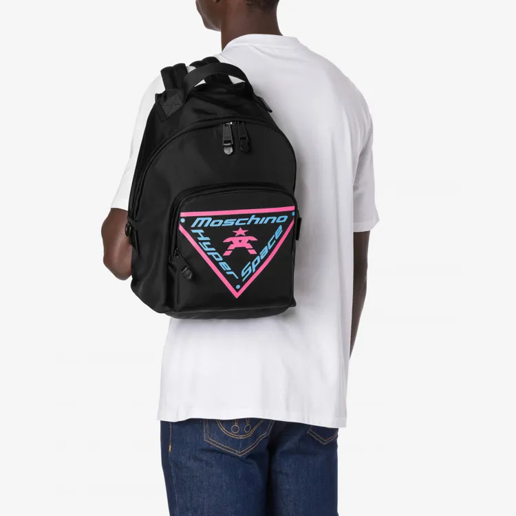 MOSCHINO Nylon Large Capacity Backpack Large Size Men's Black-4