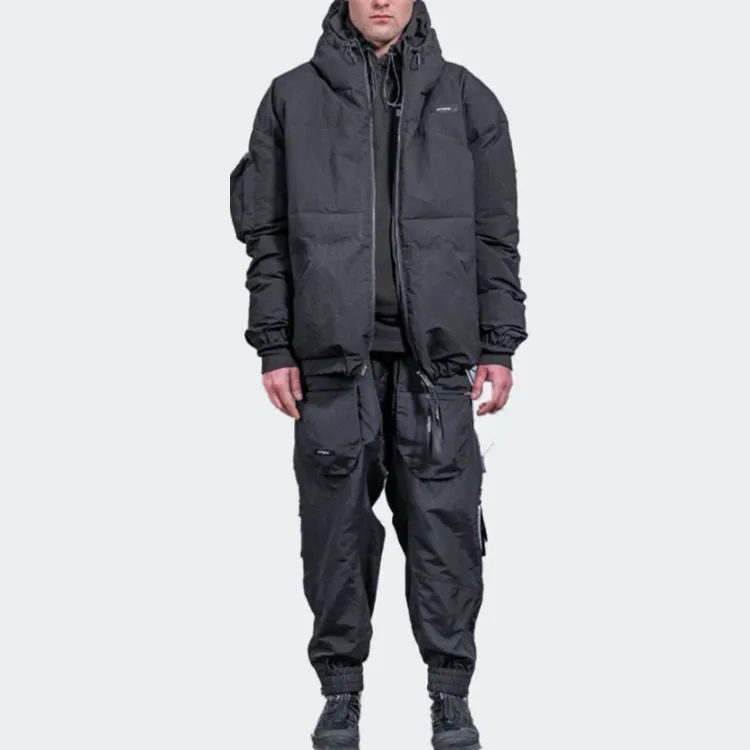 ISO.POETISM Letter Solid Color Hooded Puffer Jacket Men's Black-2
