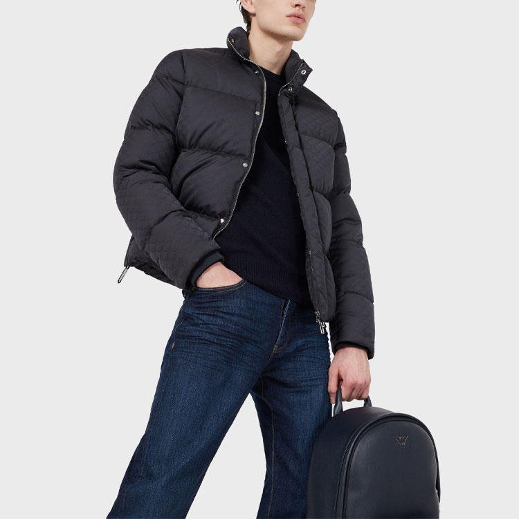 EMPORIO ARMANI Monogram Printed High-Neck Down Jacket