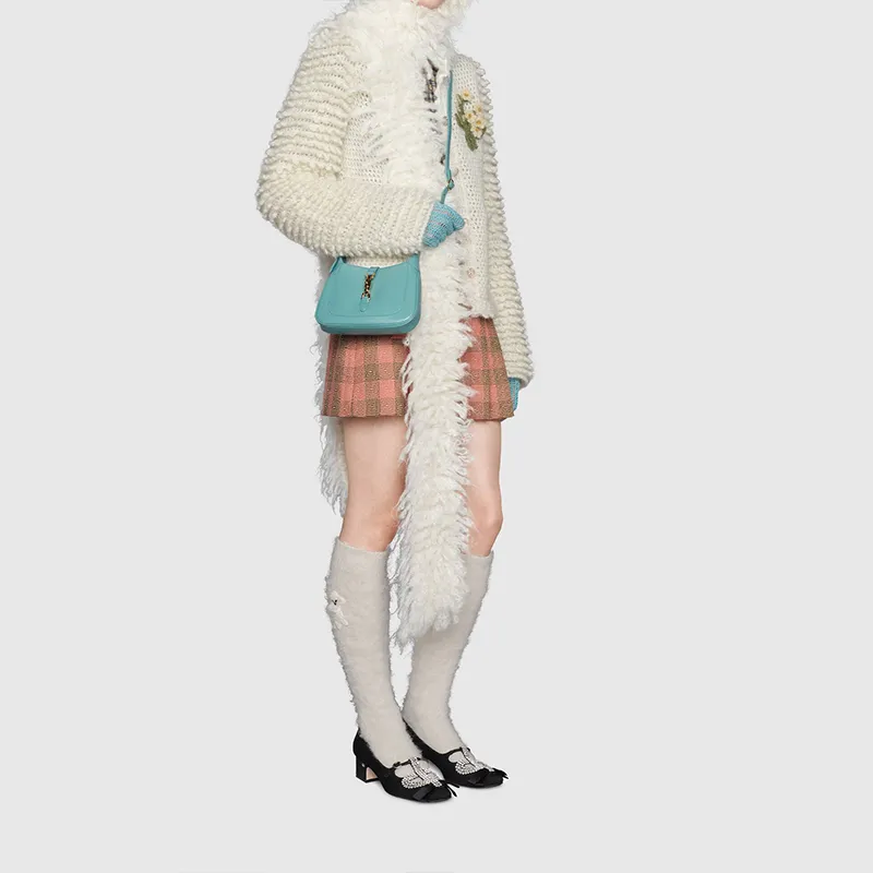 GUCCI Jackie 1961 Leather Crescent Shoulder Bag Shoulder Bag, Crossbody Bag Mini Women's Peacock Blue-10