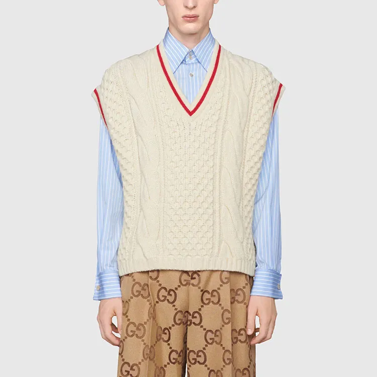GUCCI Wool Cable Knit Vest-5