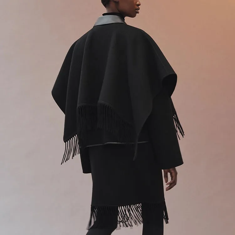 HERMES Velvet feel Coat Women's Black-2