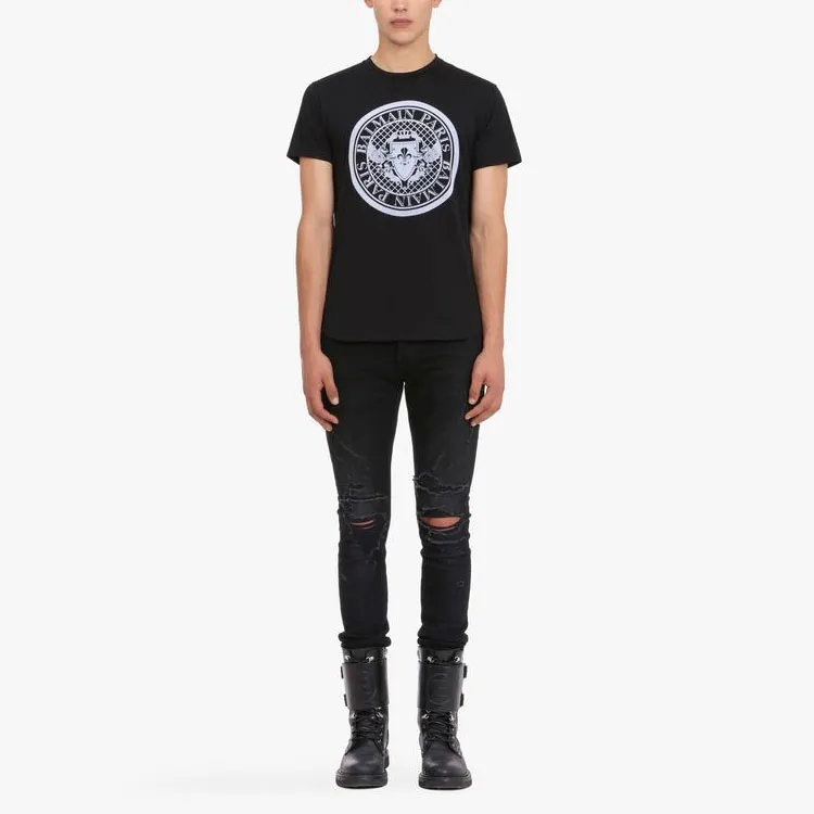 BALMAIN Logo Printed Crewneck T Shirt-1