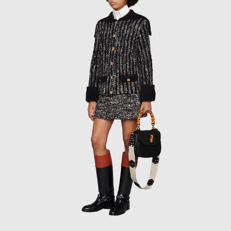 GUCCI Patterned Wool Mini Skirt Black-1