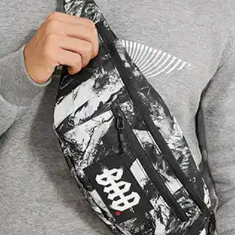 LiNing Fabric Sports Waist Bag Regular Unisex Black And White All Over Print Multicolor-4