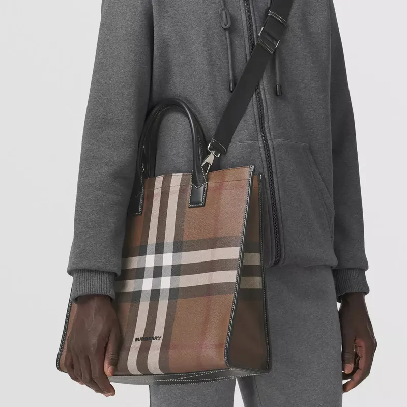 Burberry Leather Tote Bag Shopping Bag Shoulder Bag Crossbody Bag Handbag Men's Brown-7