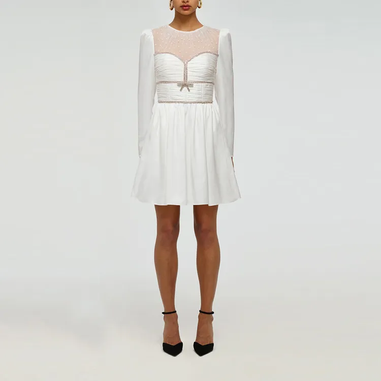 Self portrait Long Sleeved Dresses Women's White-3