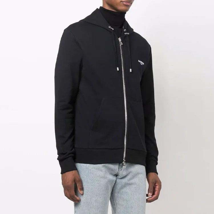 BALMAIN Logo Printed Zipped Drawstring Hoodie-2