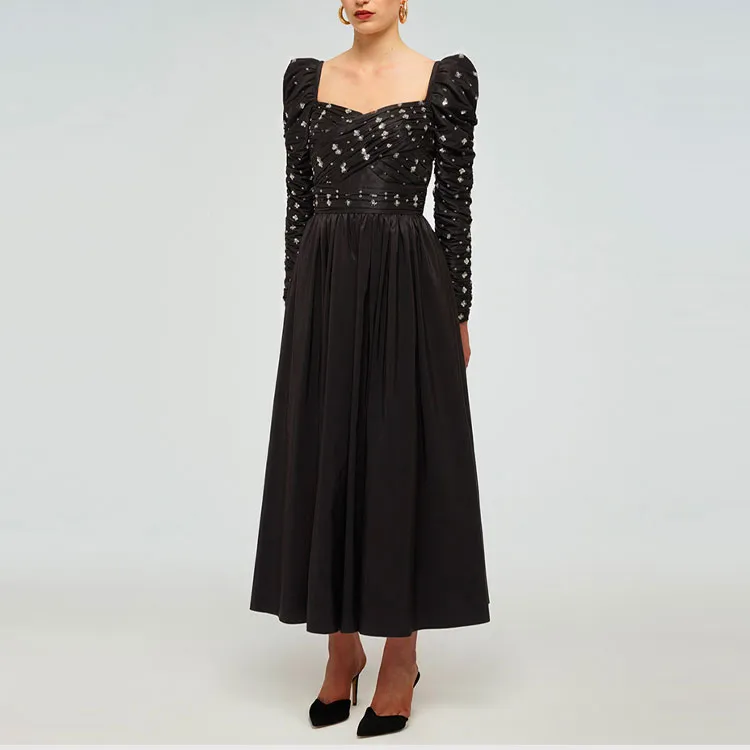 Self portrait SS22 Long Sleeved Dress Women's Black-3