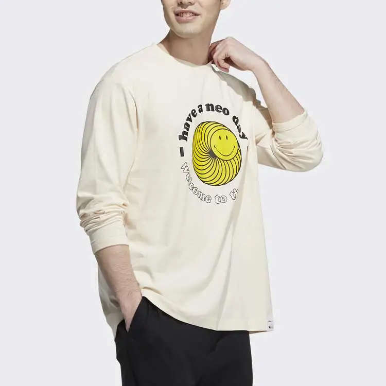 Adidas Neo x Smiley Crew Neck Loose Fit Straight Long Sleeved T Shirt Men's White-3