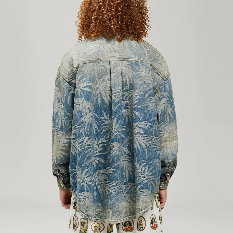 PALM ANGELS Palm-print Oversized Denim Shirt-3