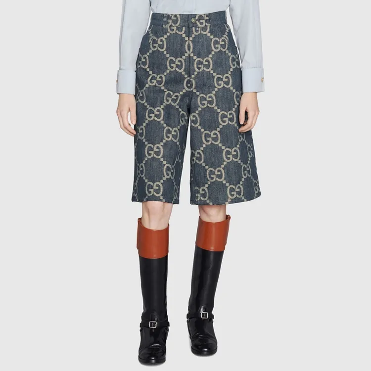 GUCCI Interlocking G Pattern Denim Bermudas-3