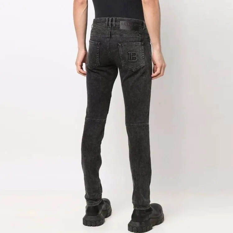 BALMAIN Logo Debossed Skinny Jeans-3