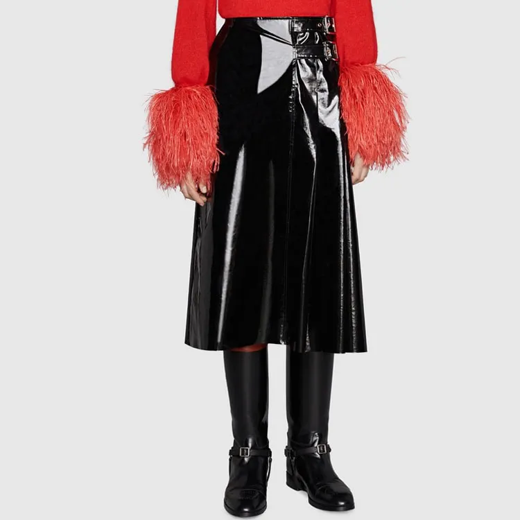 GUCCI Vinyl Effect Skirt Black-1