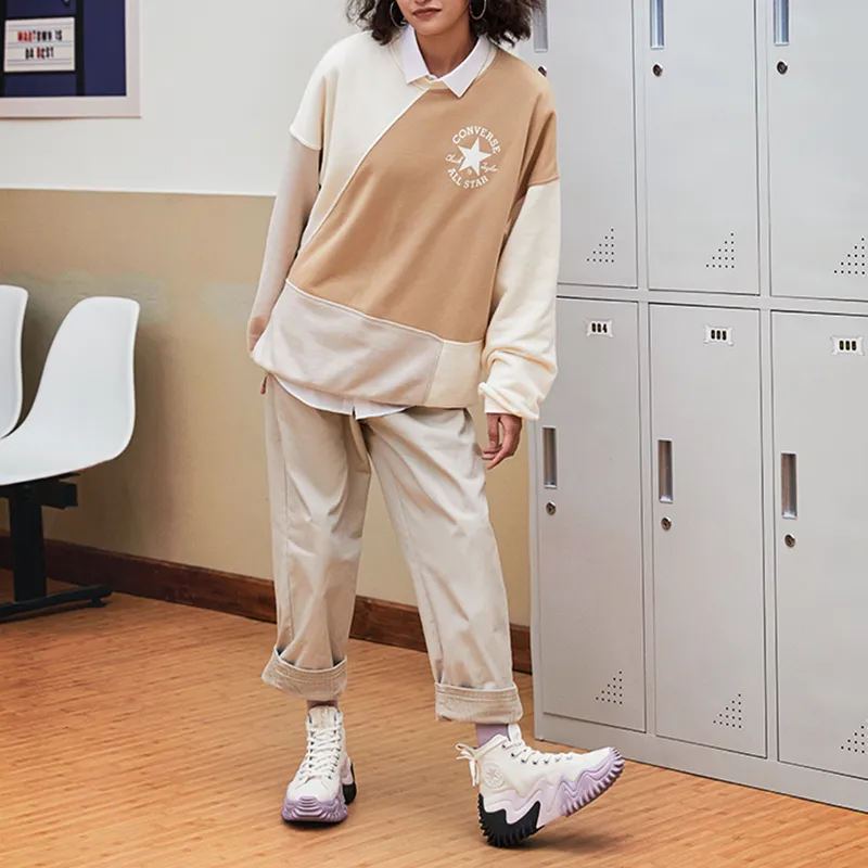 Converse Sweatshirts Women's Khaki Beige Mixed Color-2