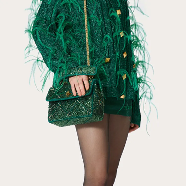 Valentino ROMAN STUD Embroidery Handbag Shoulder Bag Crossbody Bag Medium Size Women's Green-5